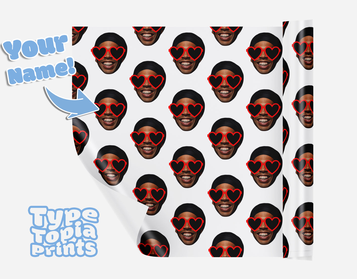 The Love Heart Glasses | Any Face Personalised Wrapping Paper