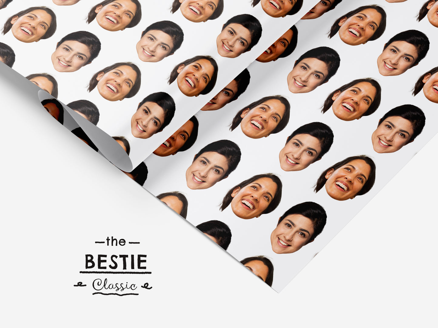 The Bestie | Personalised Birthday Wrapping Paper | Any Face All Over Print | Choose Your Style