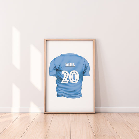 Personalised Football Poster Name and Number | Football Gift | City | United | Liverpool | Rangers | Celtic | Any Club | Football Shirt