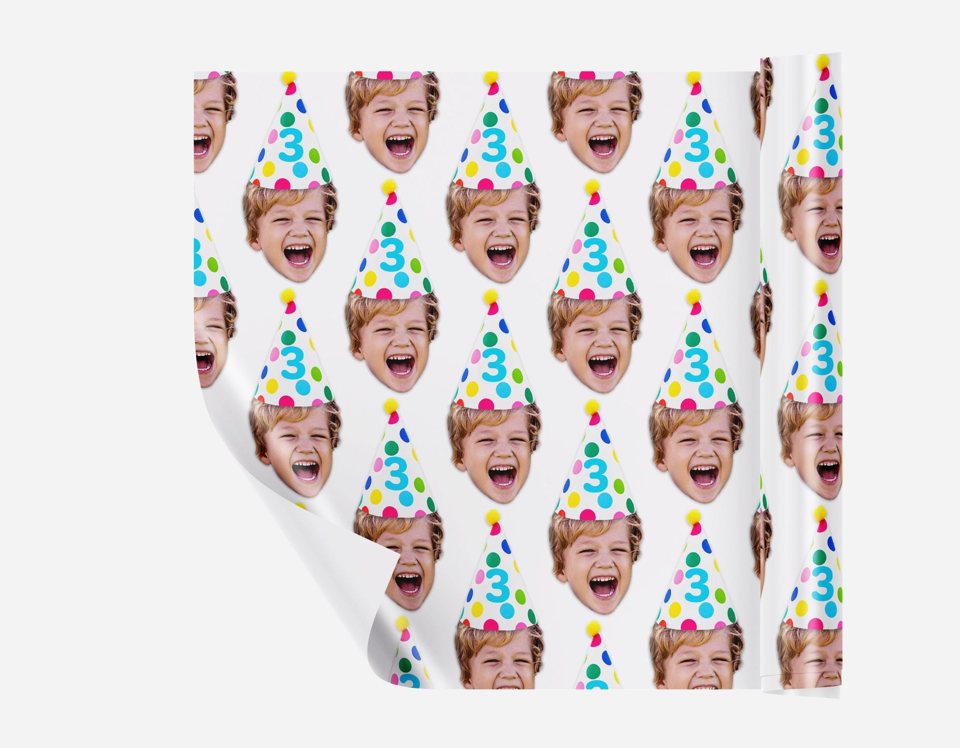 Personalised Birthday Wrapping Paper | Party Hat With Age | Any Face All Over Print