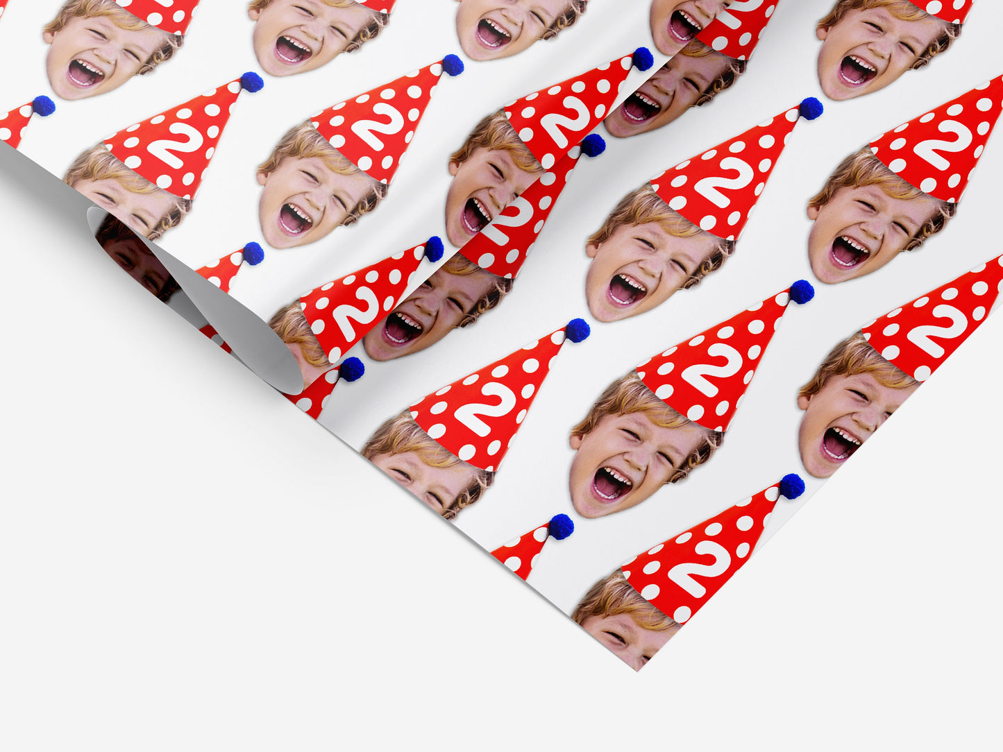 Personalised Birthday Wrapping Paper | Party Hat With Age | Any Face All Over Print