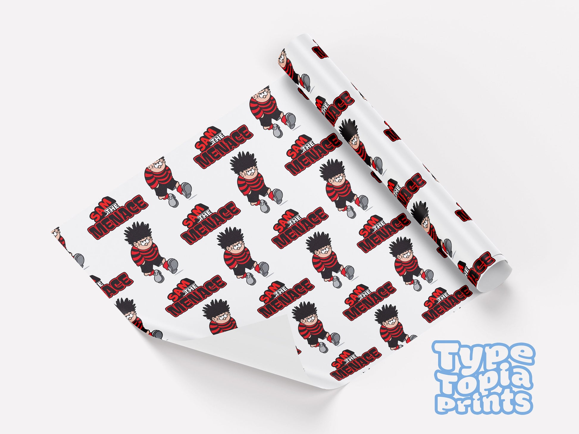 Dennis The Menace | Personalised Wrapping Paper Any Name | Birthday Gift Wrap | Christmas | Father's Day | Baby Shower | Anniversary