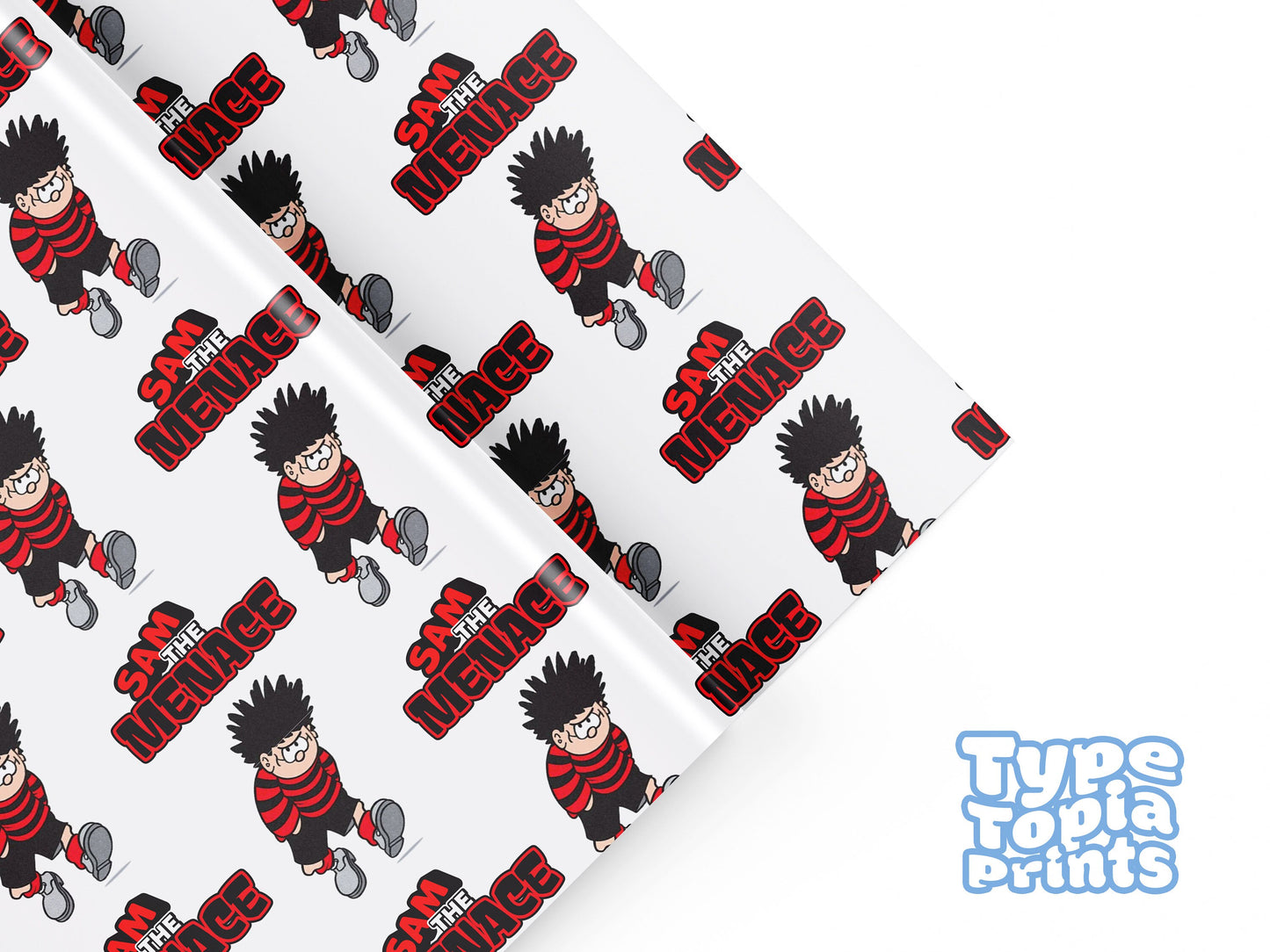 Dennis The Menace | Personalised Wrapping Paper Any Name | Birthday Gift Wrap | Christmas | Father's Day | Baby Shower | Anniversary