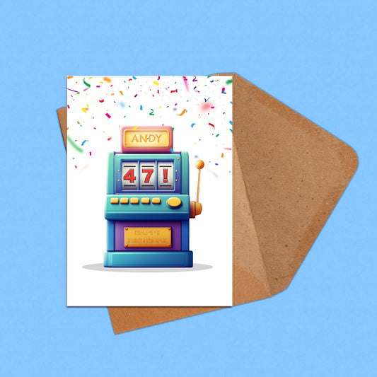 Slot Machine Card | Any Name | Gambler | Personalised Greetings Card | Birthday | Birthday Card | Personalised Birthday Card |