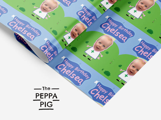 The Peppa Pig | Any Name | Any Face | Personalised Wrapping Paper