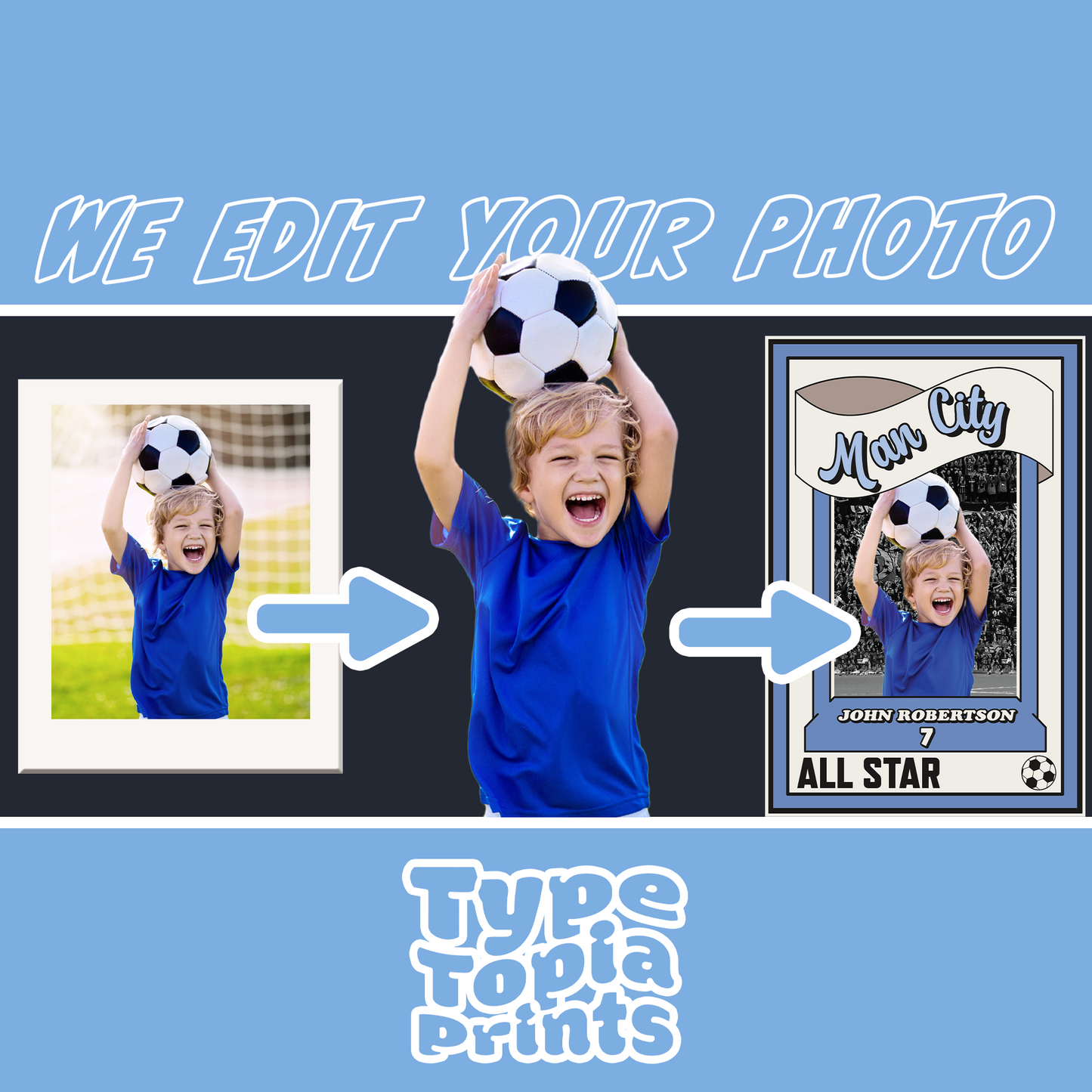 Personalised Photo Poster | Any Face | Any Club | Retro Football Card | Your Photo